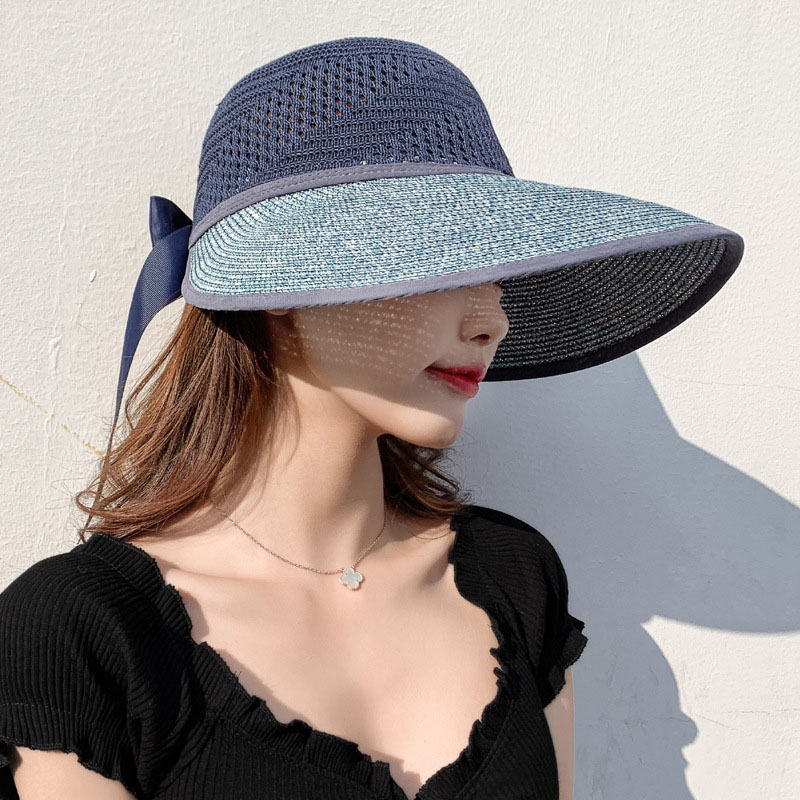Korean Style Women's Bowknot Wide Brim Dome Crown Plain Pattern Sun Hats
